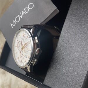 Movado Silver and Brown Chronograph Watch